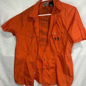 Harley-Davidson Men's Vibrant Orange Button Down Shirt